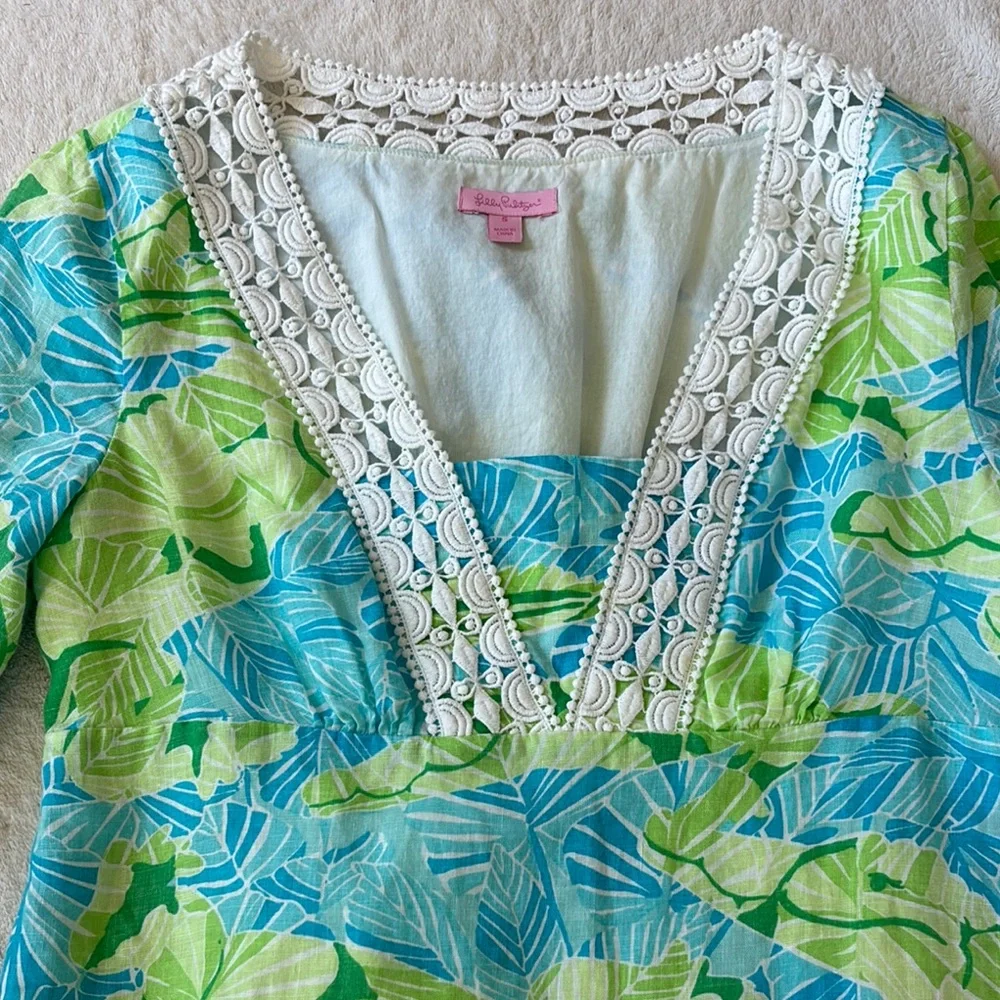 Lilly Pulitzer Green and Blue Dress with 3/4 Dolman Sleeves for Resort Wear - Picture 2 of 4